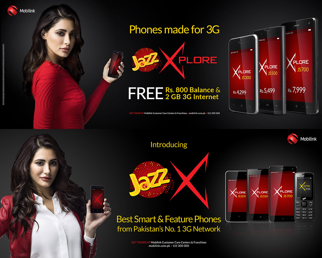 mobilink Jazz X Nargis telecom pakistan website billboards